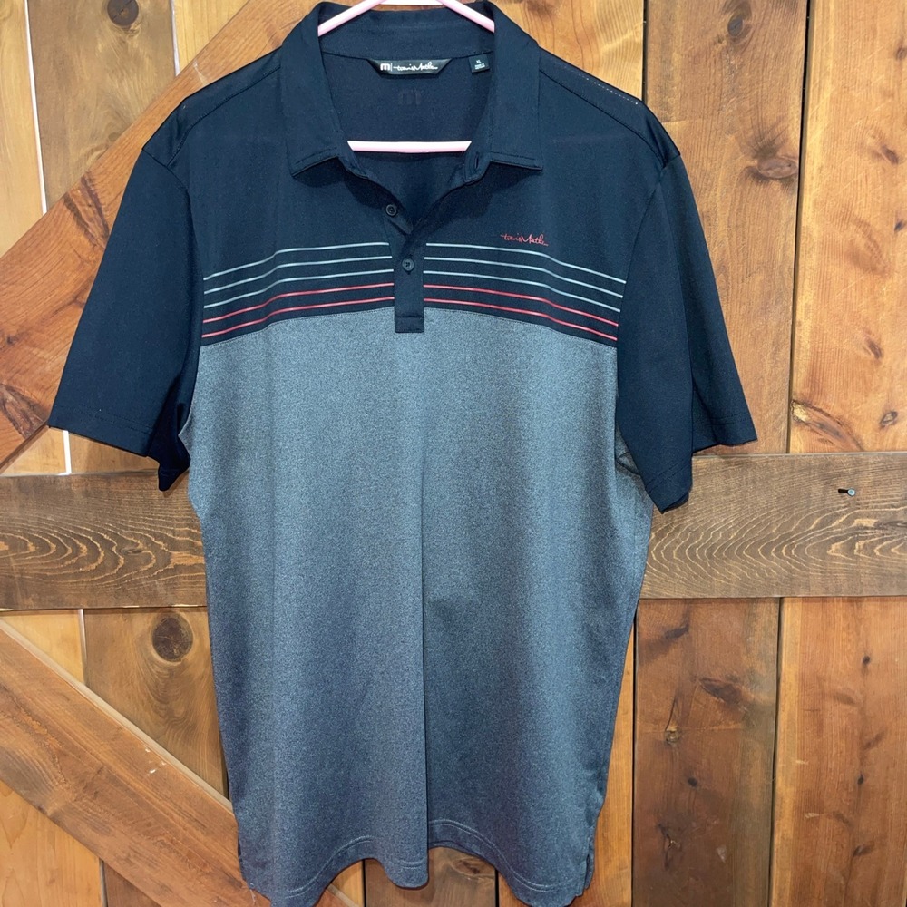Travis Mathew Mens Golf Polo Shirt Black Grey Stripe Performance XL